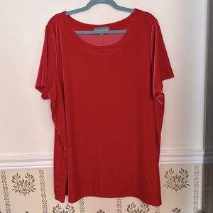 Jessica London Velvet Short Sleeve Womens Top 22/24 Red Boat Neck Blouse 1X Xmas